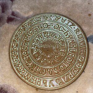 Frankoma Pottery Trivet Cherokee Alphabet Sequoyah Prairie Green 6 1/2"